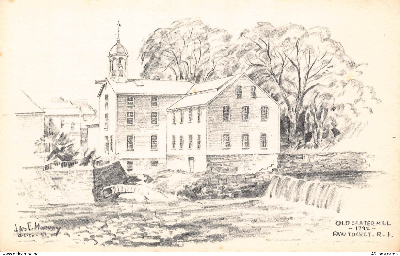 B600 US Old Slater Mill Pawtucket Rhode Island Art Jas E Murray postcard