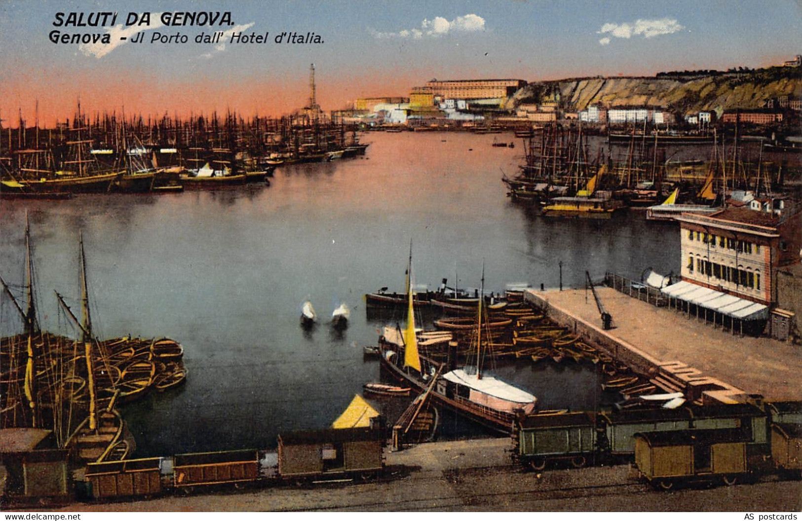 B655 Italy Saluti da Genova Il Porto dall Hotel d'Italia Genoa postcard