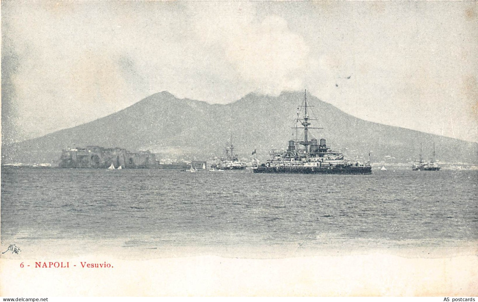 B660 Italy Napoli Naples Vesuvio Steamboat vintage postcard