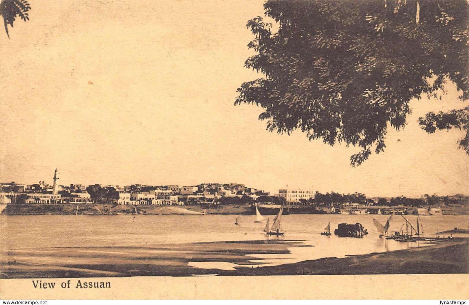 B663 Egypt View of Assuan Boats vintage postcard