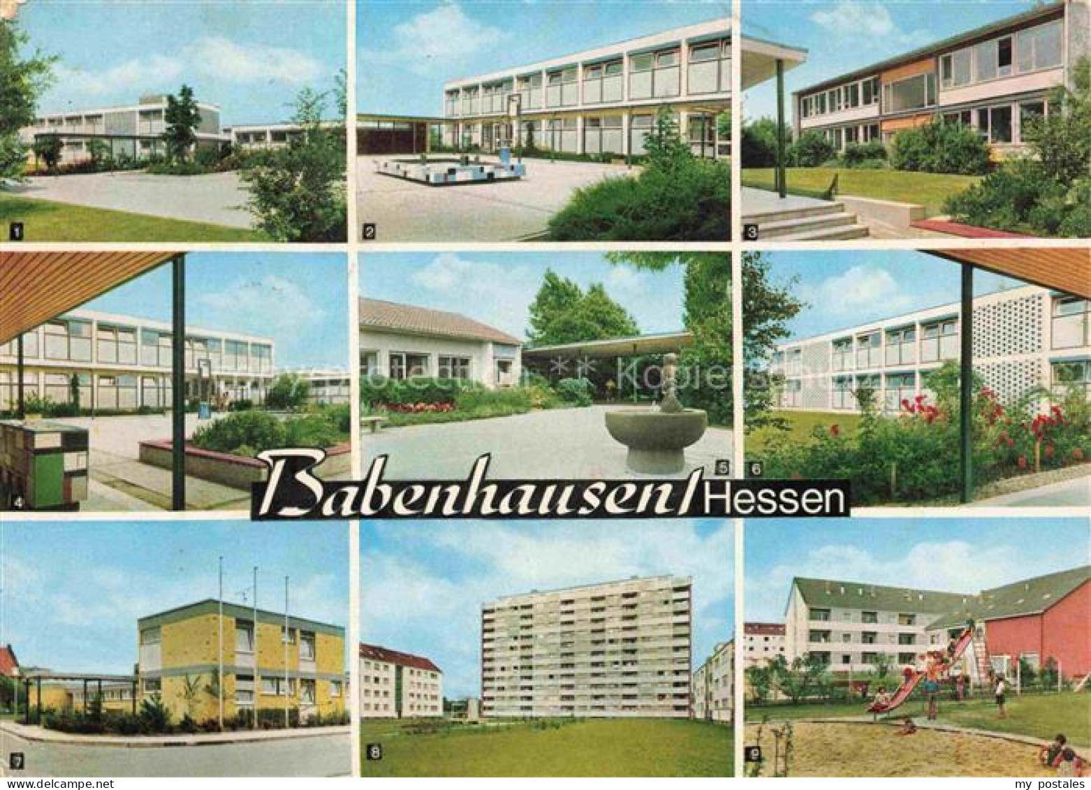 Babenhausen Dieburg Hessen Schulen Staedt Kindergarten Hochhaus Kinderspielplatz
