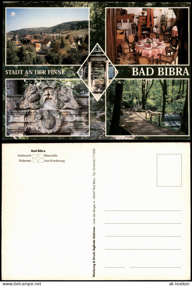 Bad Bibra Mehrbild-AK Stadtansicht Bibermühle Bäderstein Aue-Wanderweg 1990