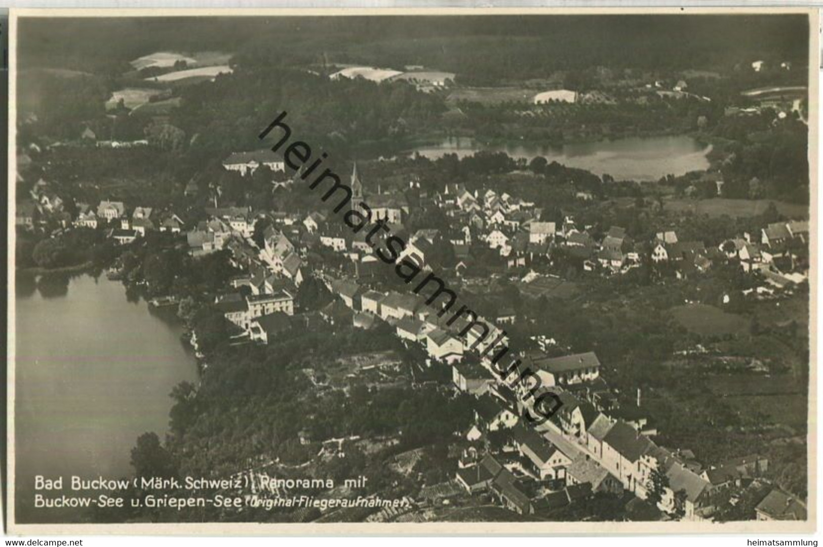 Bad Buckow - Panorama mit Buckow-See und Griepen-See - Fliegeraufnahme - Foto-Ansichtskarte - Verlag Max O'Brien Berlin