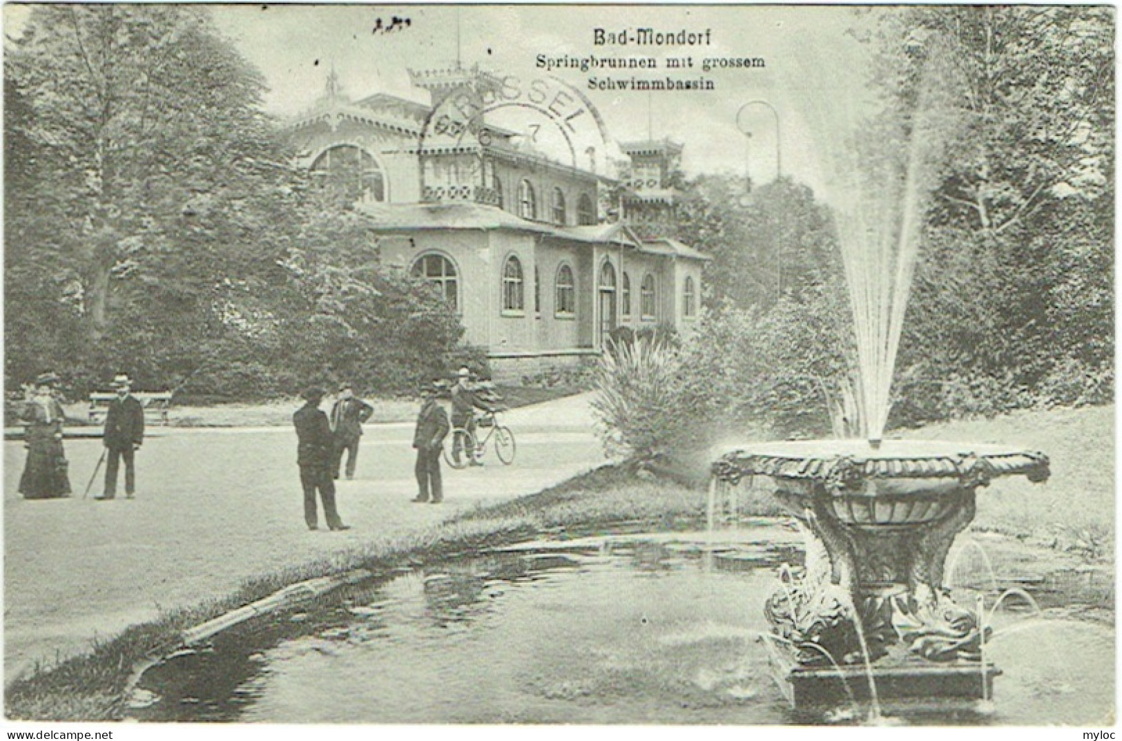 Bad-Mondorf. Springbrunnen mit grossem. Schwimmbassin.