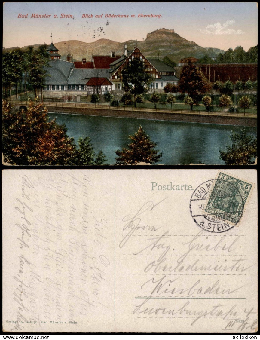 Bad Münster am Stein-Ebernburg Blick auf Bäderhaus m. Ebernburg. 1913