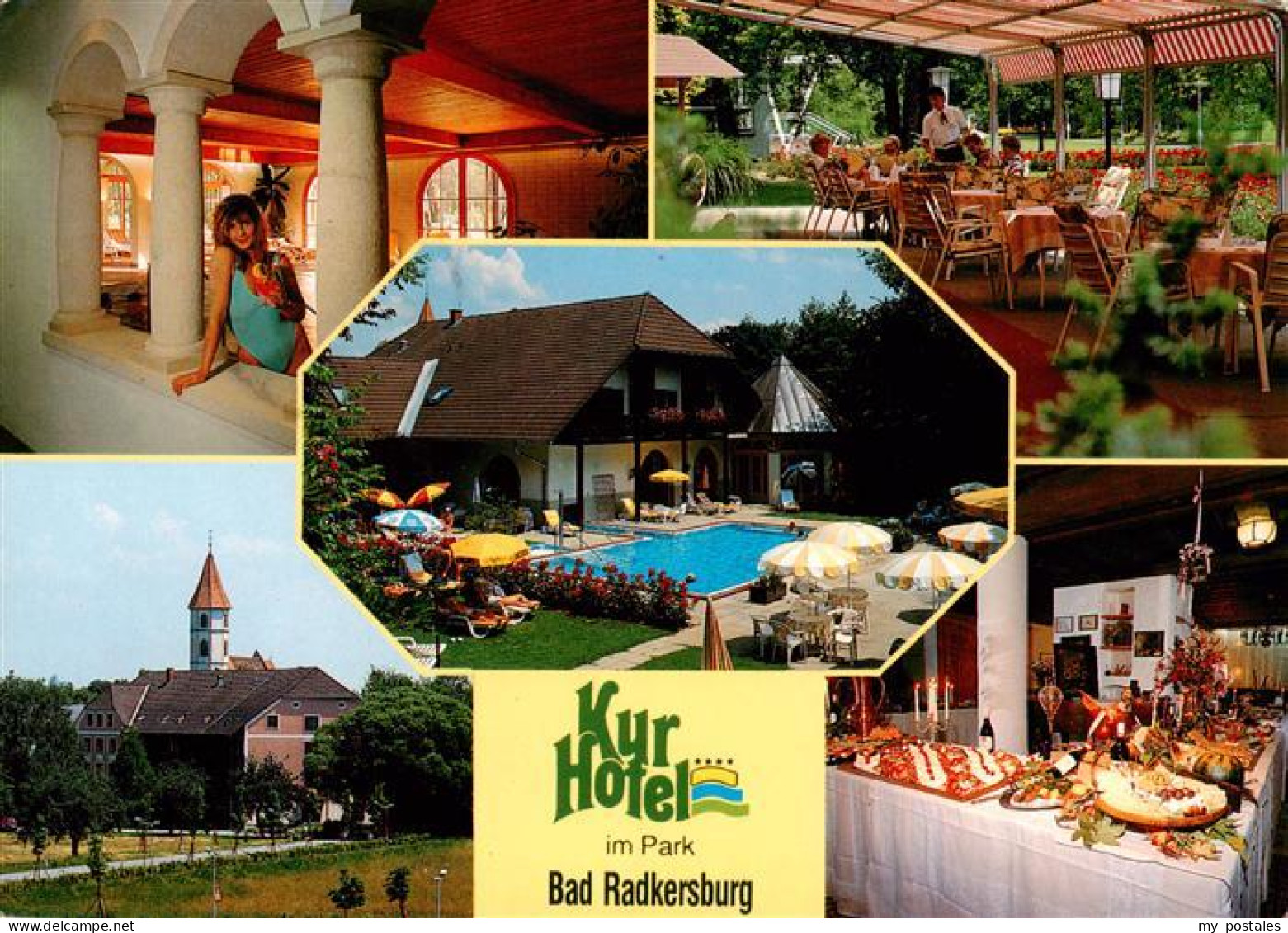 Bad Radkersburg Kurhotel im Park Arkaden Schwimmbad Gastraum Kirche Bueffet
