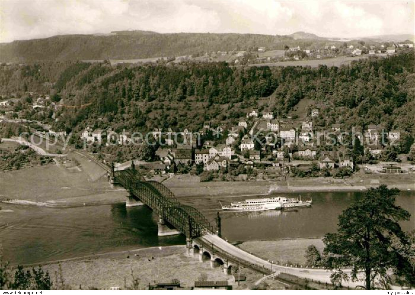 Bad Schandau Elbbruecke Dampfer Blick nach Rathmannsdorf