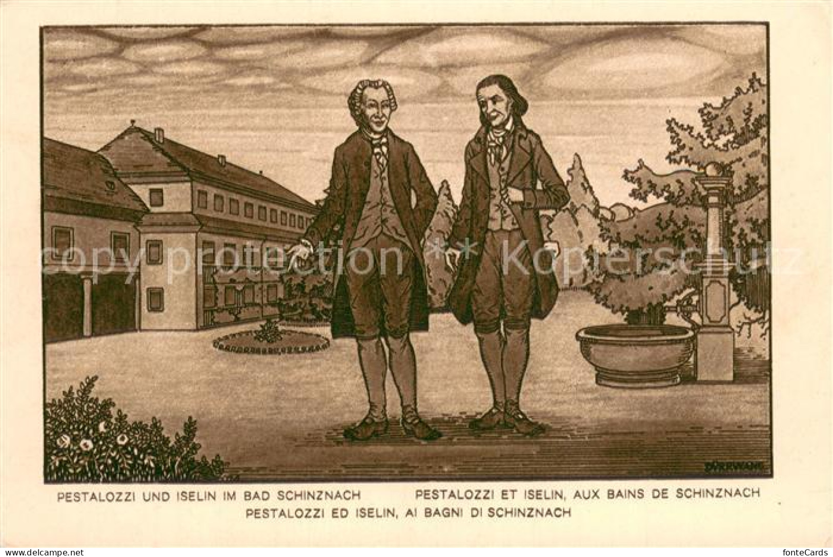 Bad Schinznach Pestalozzi und Iselin im Bad Schinznach Zeichnung