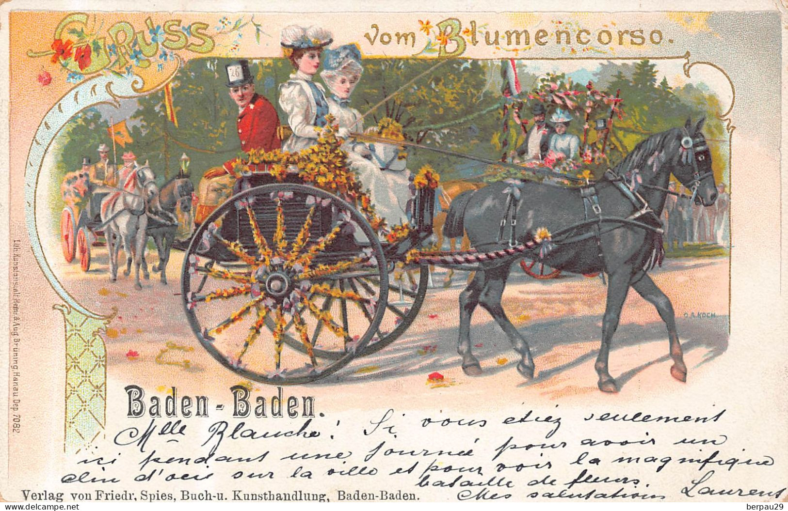 BADEN BADEN  - GRUSS vom BLUMENCORSO ( litho  1899 !)