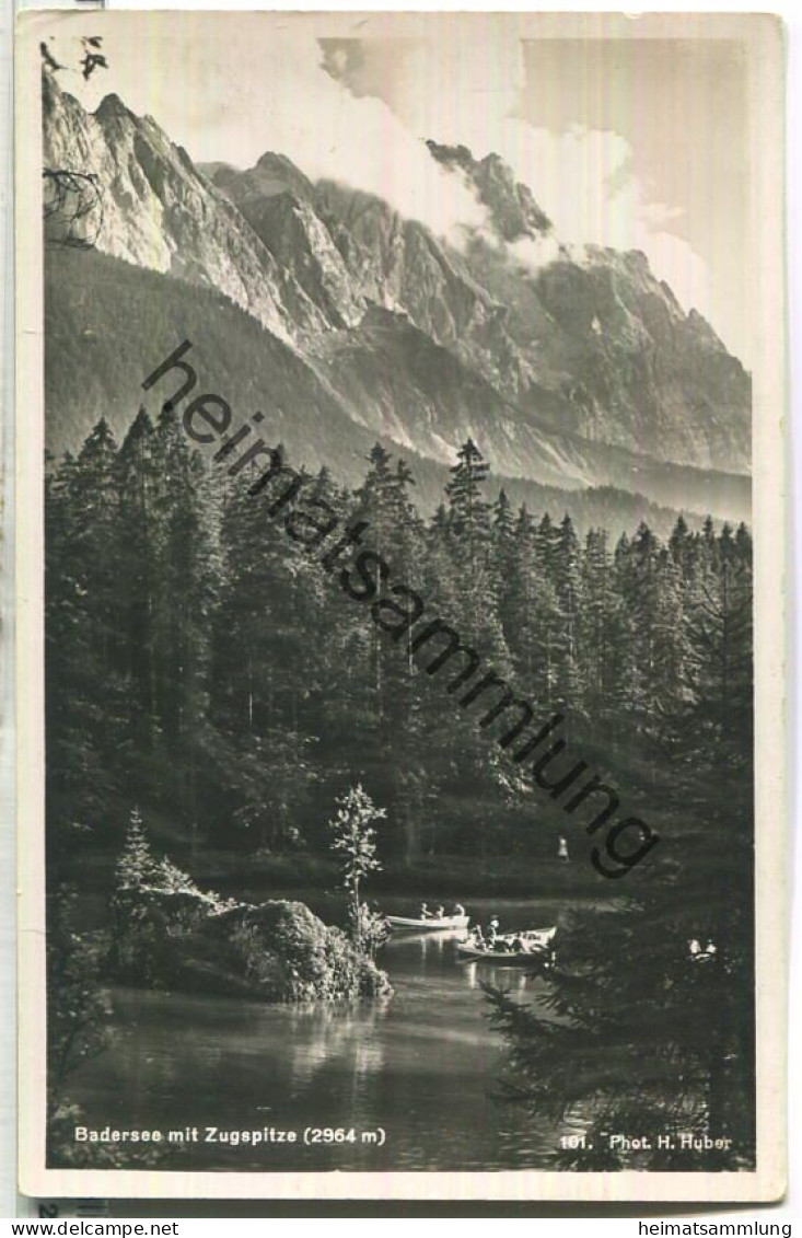 Badersee mit Zugspitze - Foto-Ansichtskarte - Alpiner Kunstverlag Hans Huber München