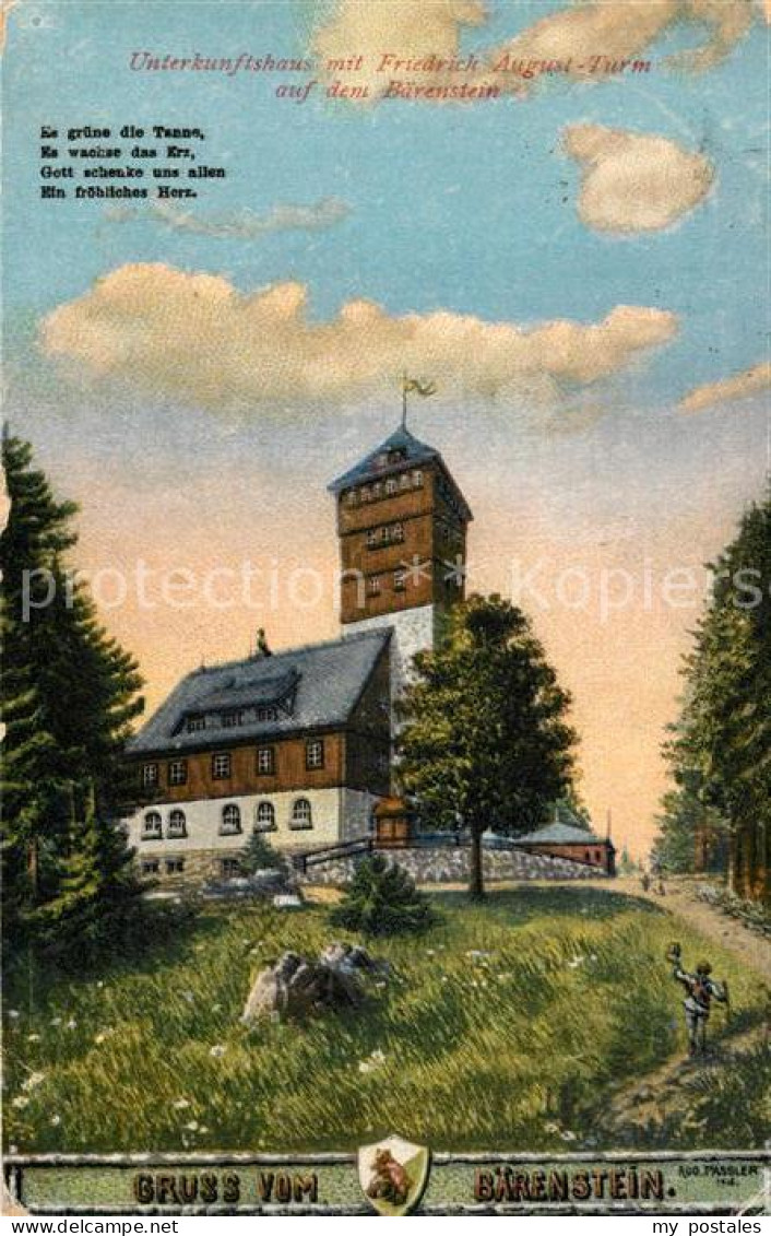 Baerenstein Annaberg-Buchholz Unterkunftshaus mit Friedrich August Turm auf dem