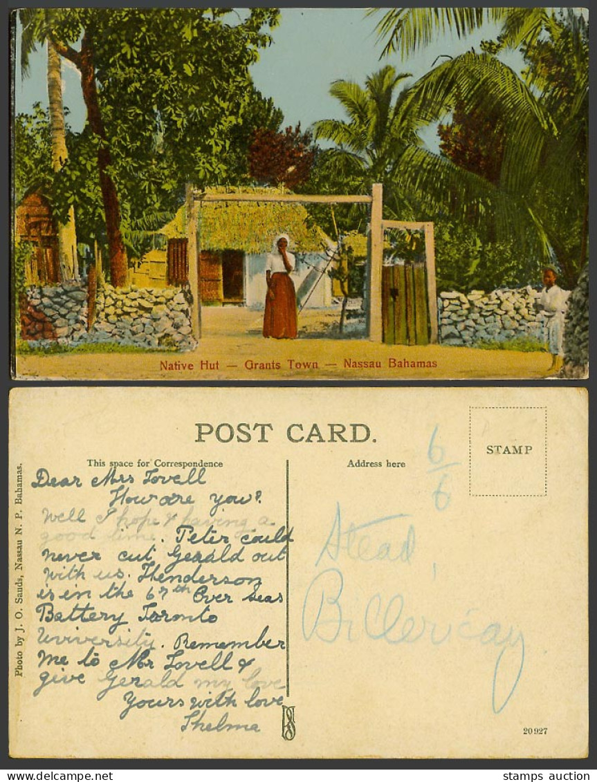 Bahamas Old Colour Postcard Nassau Bahamas, Grants Town, Native Hut House, Woman