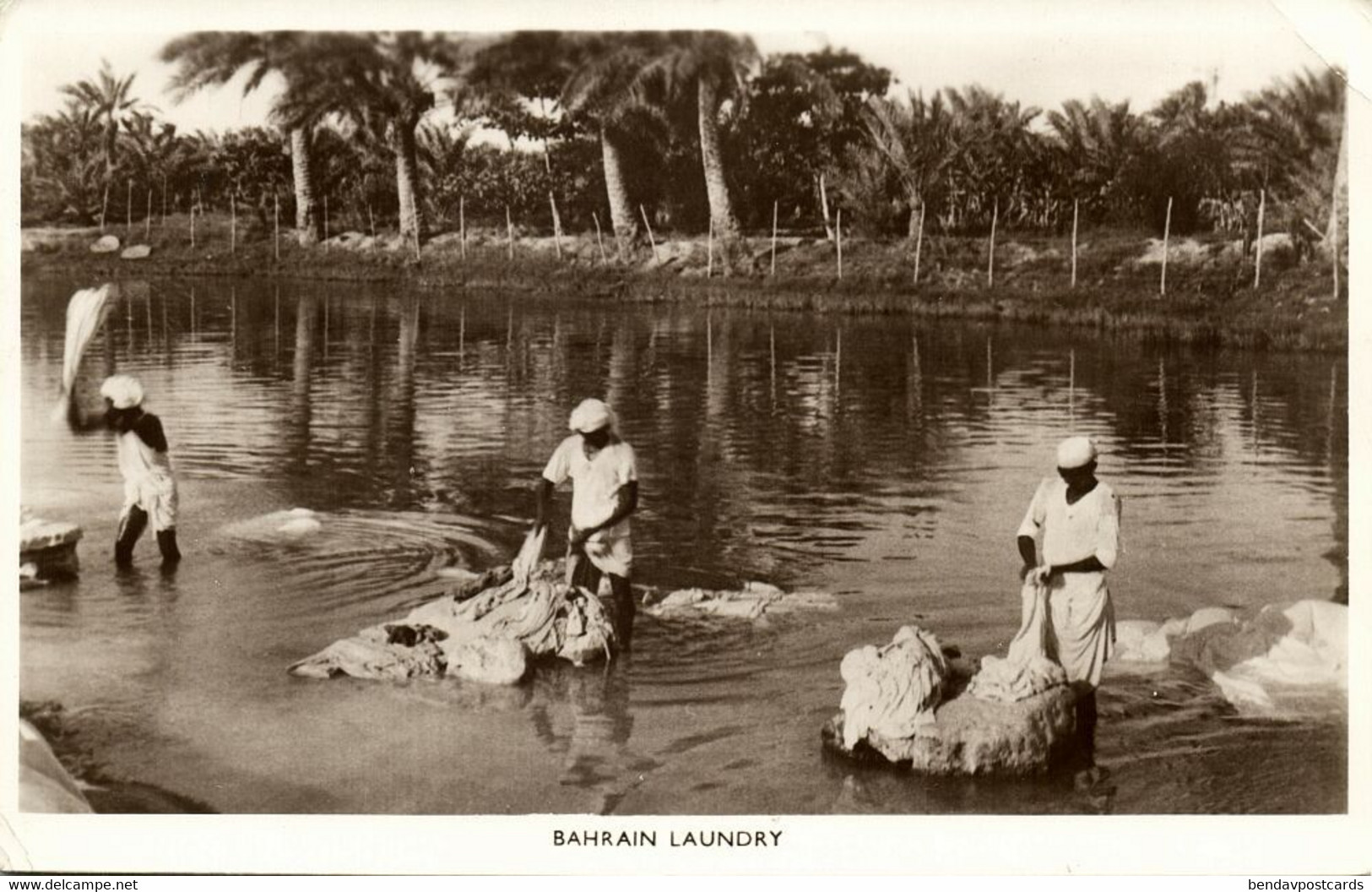 bahrain, Laundry Washing in the River (1930s) RPPC Postcard