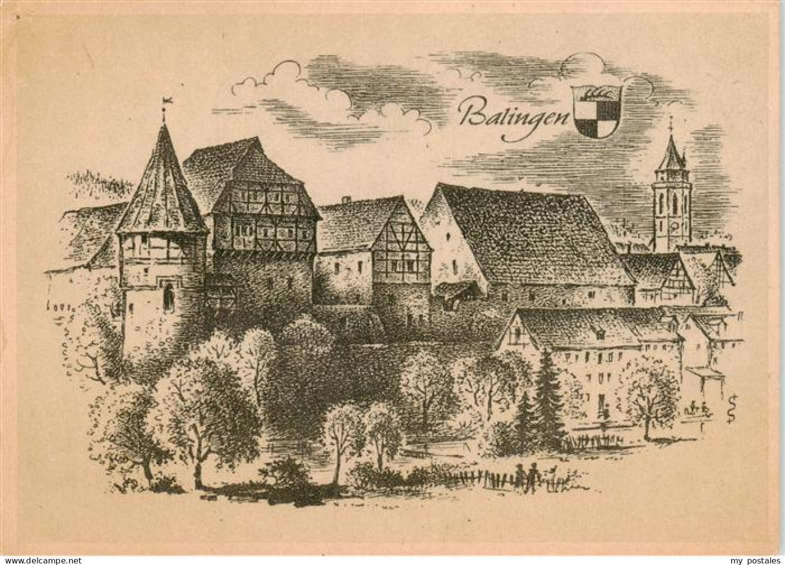 Balingen Altes Staedtebild Zeichnung