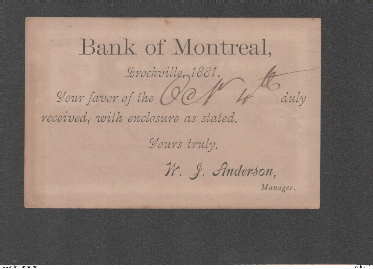 BANK OF MONTREAL / BROCKVILLE 1881   F3391