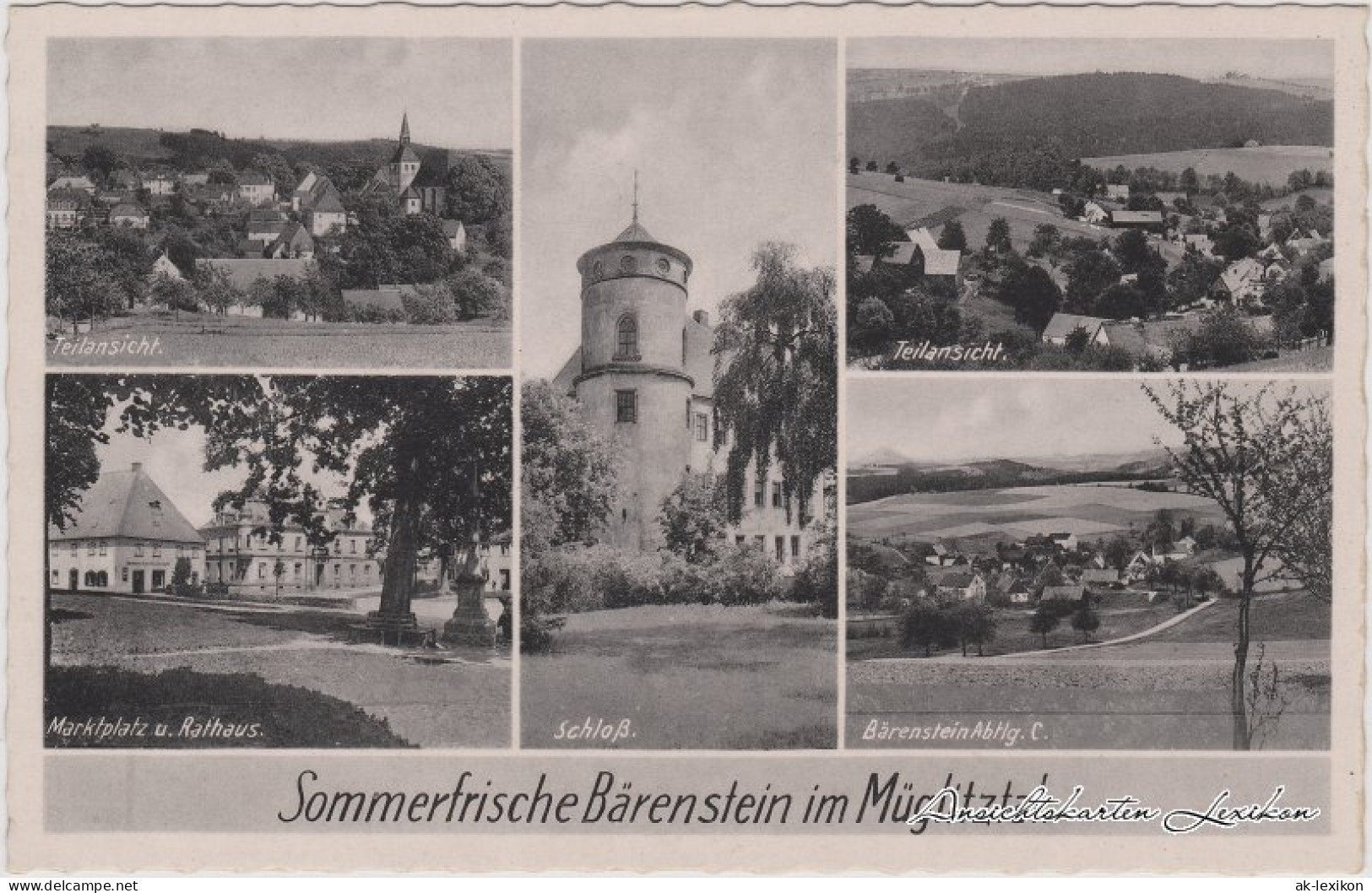 Bärenstein-Altenberg (Erzgebirge) 5 Bild: Teilansichten, Schloss und Markt 1936