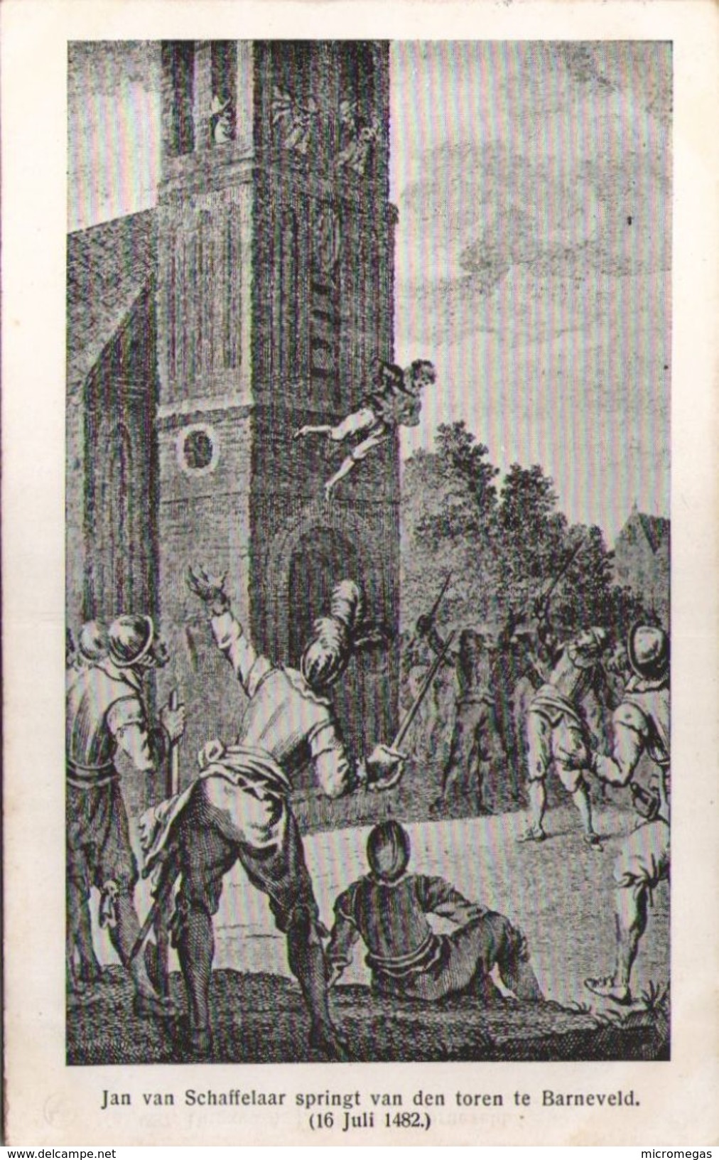 BARNEVELD - Jan van Schaffelaar springt van den toren te Barneveld (16 juli 1482)
