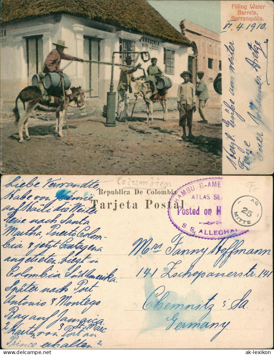 Barranquilla Colombia Filling Barrels, Wasser-Station Einheimische Natives 1910