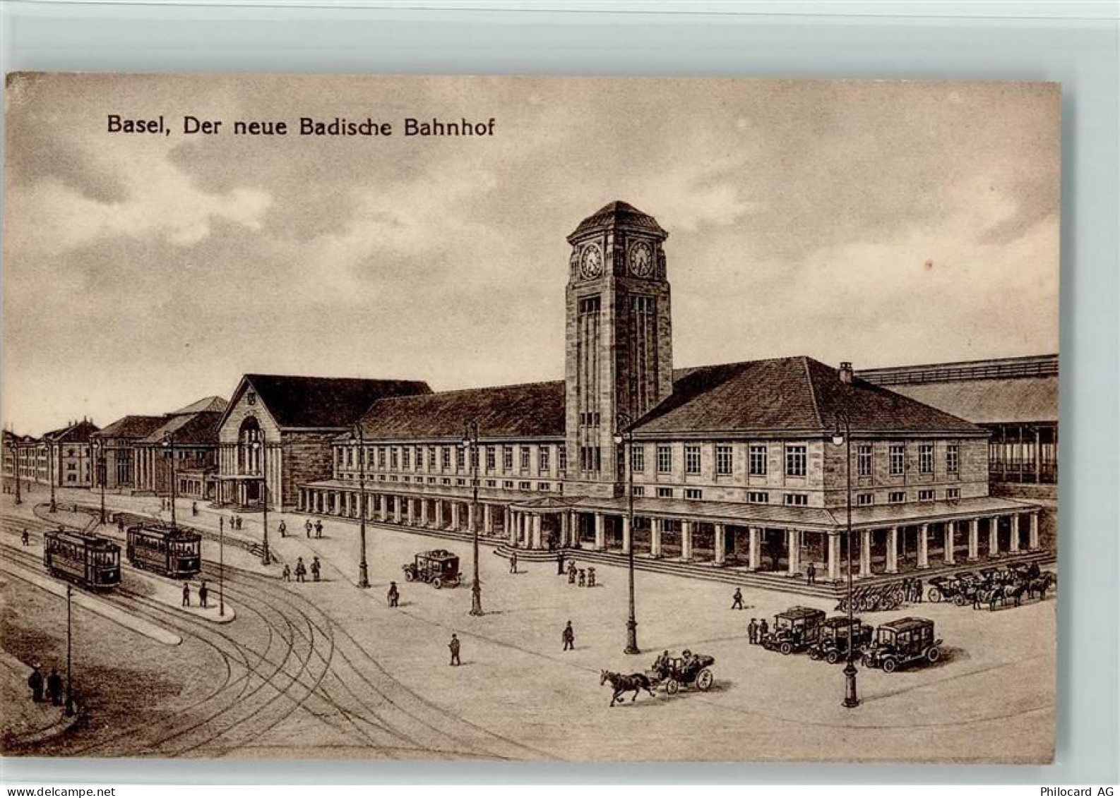 Basel Bâle Der neue Badische Bahnhof Tram Pferdekutsche Oldtimer Bahnhof... - 10197955