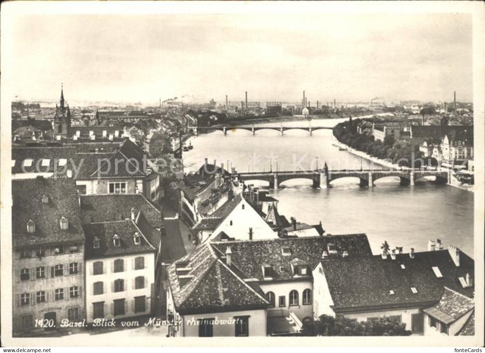 Basel BS Blick vom Muenster und Rein-Bruecken