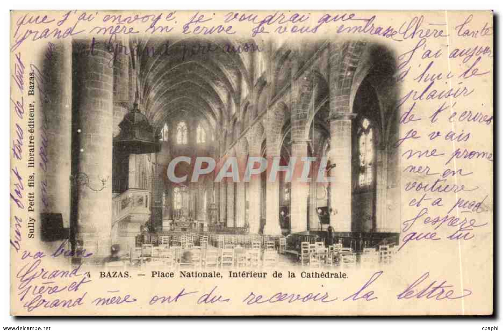 Bazas CPA Place nationale Interieur de la cathedrale