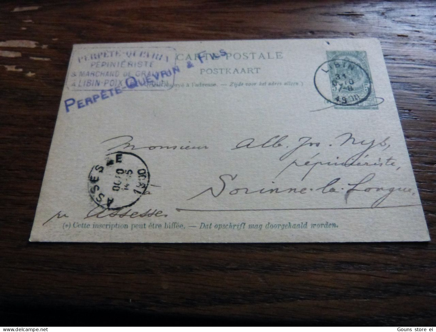 BC10-3 Cpa Libin Poix Perpete Quevrin Pepiniériste marcophilie cachet Libin 1900