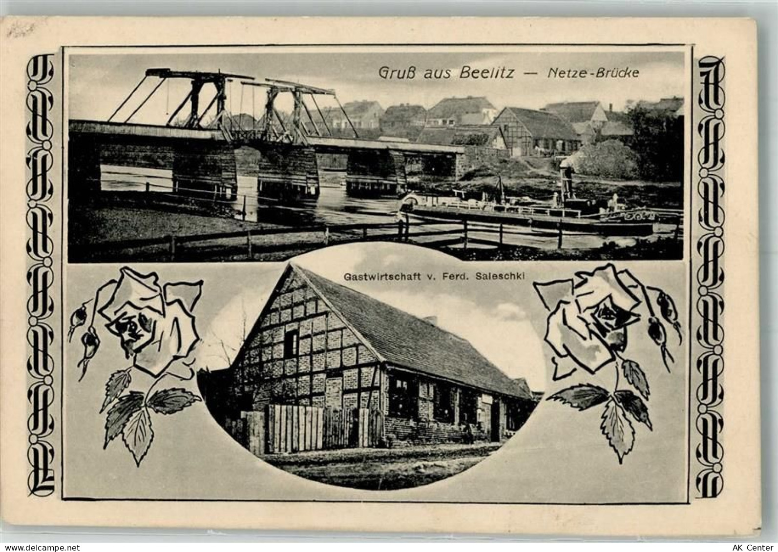 Beelitz Bielice 1913 Foto AK Gasthaus Saleschki Netze Brücke - 13663769