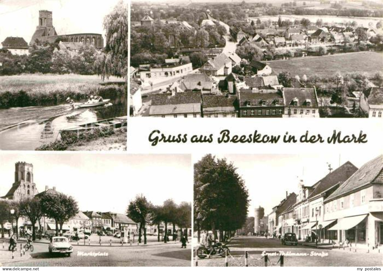 Beeskow Blick ueber die Stadt Partie am Fluss Kirche Marktplatz Ernst Thaelmann