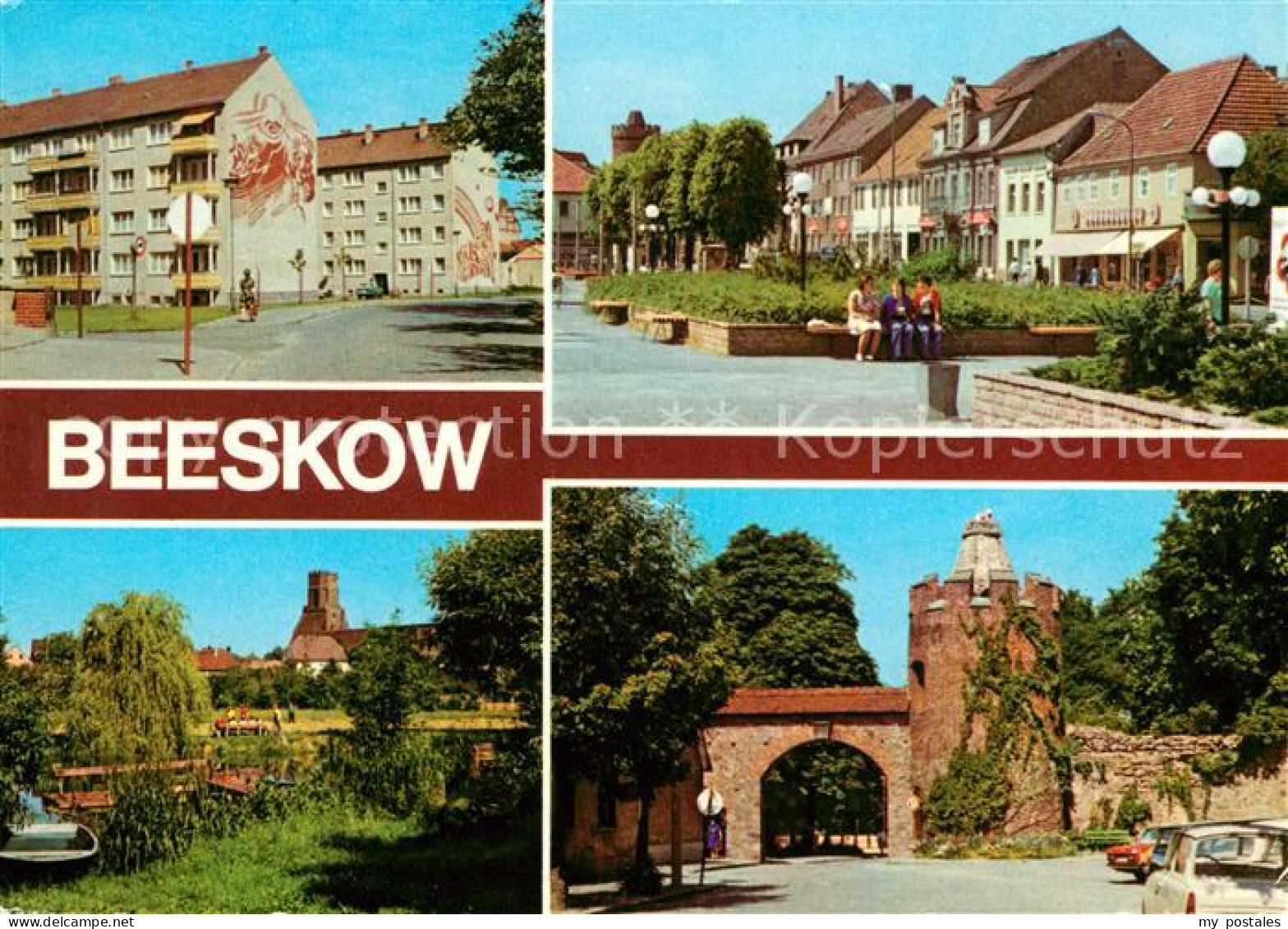 Beeskow Poststrasse Thaelmann Platz Kleine Spree Stadtmauer Pulverturm