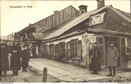 CPA Pinsk Weißrussland, Straße, Kinder, Geschäft