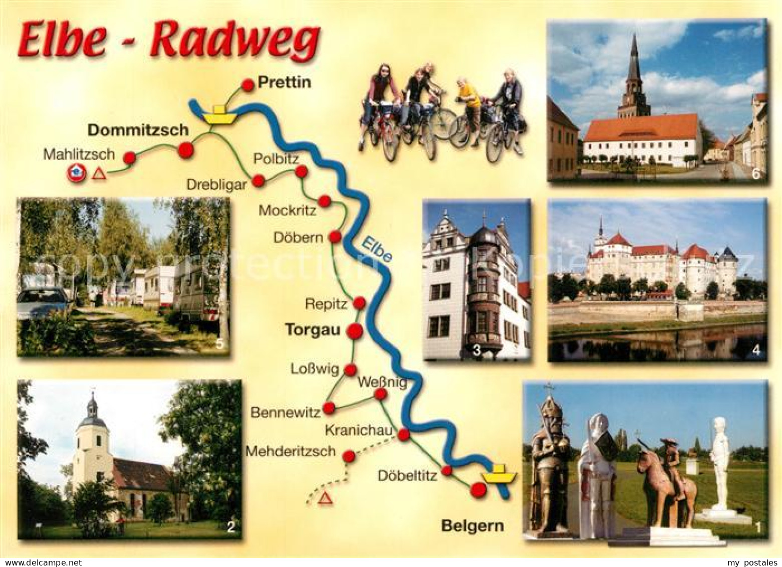 Belgern Elbe Elbe Radweg 12 ueber Torgau Dommitzsch nach Prettin Rolandpark Kirc