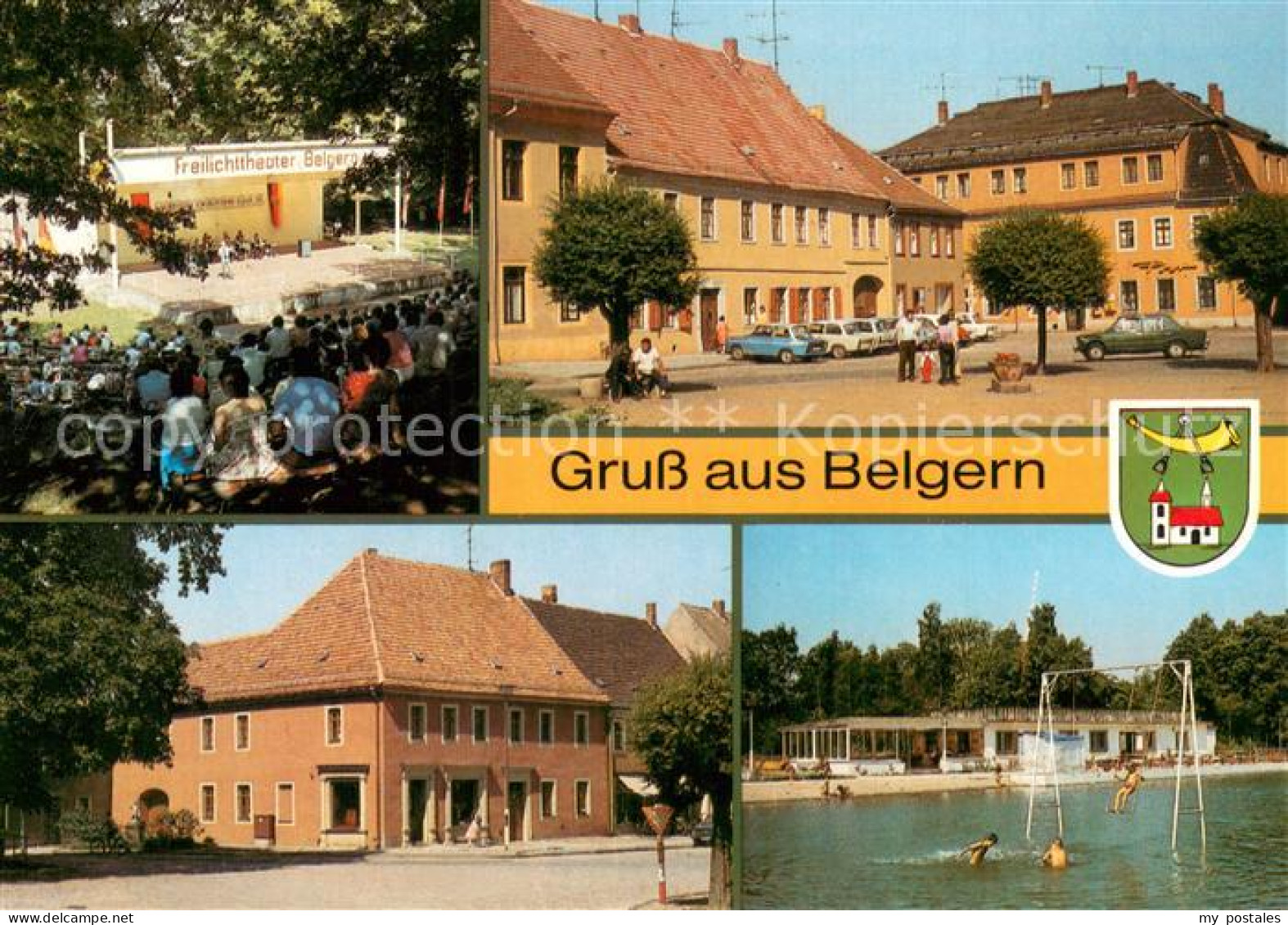 Belgern Elbe Freilichttheater Markt mit Post Volksbad Erlengrund