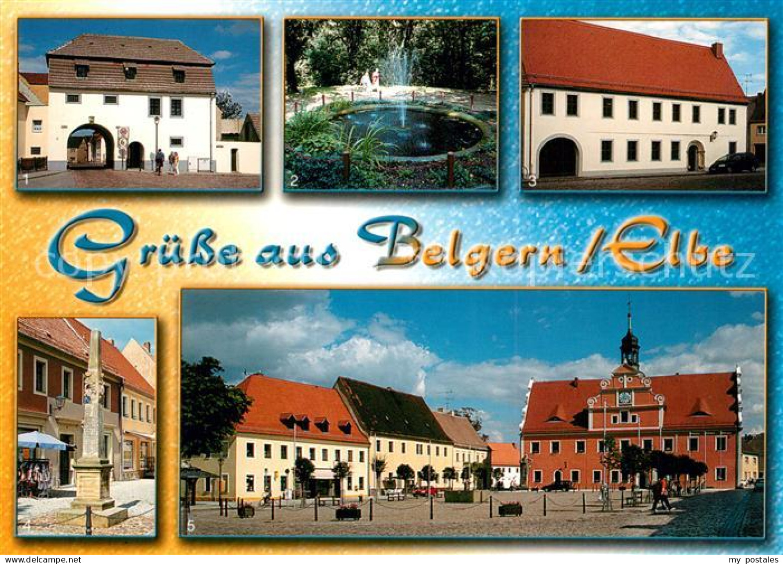 Belgern Elbe Oschatzer Tor Brunnen am D?hner Museum Bibliothek Markt Rathaus
