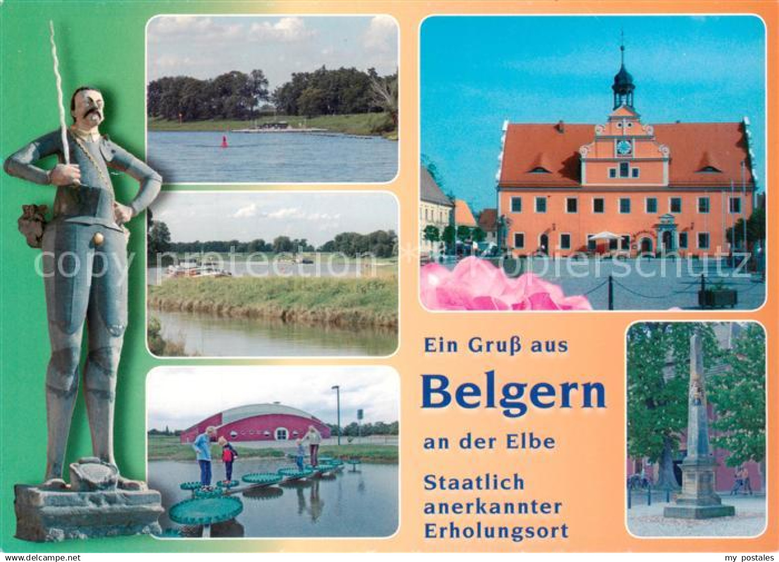 Belgern Elbe Roland Faehre Sportboothafen Stadthalle Rathaus Postmeilensaeule