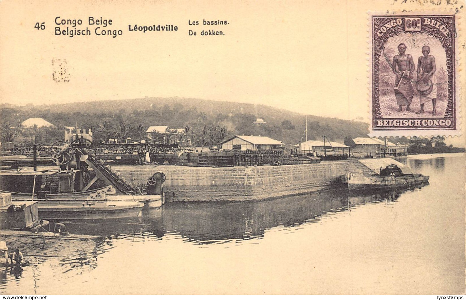 Belgian Congo Leopoldville Kinshasa Bassins Port postcard B983