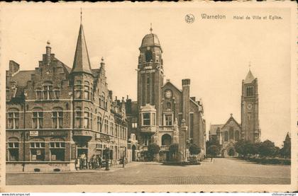 * WARNETON - Hôtel de Ville et Eglise - COMINES - KOMEN WAASTEN - Bières Caulier - Animée - Edit. PROVOST BOUQUILLON