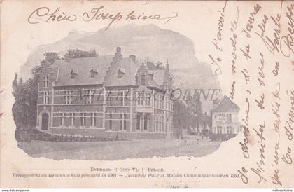BELGIUM - Evergem, Justice de Paix et Maison Communale, Postcard 1902