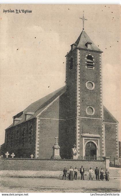 BELGIQUE - Jurbise - Eglise Saint Eloi - clocher - entrée - animé - Carte Postale Ancienne