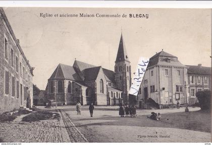 Blegny : eglise et ancienne maison communale   1914 avec timbre