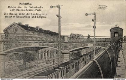 CPA Herbesthal Lontzen Wallonien Lüttich, Brücke über die Bahnstrecke, Landesgrenze