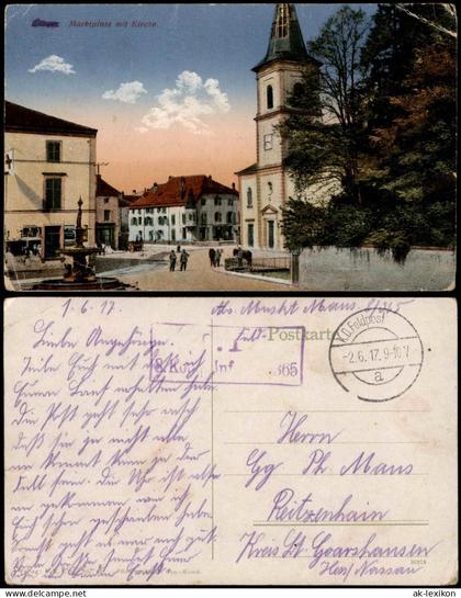 Postkaart Ciney Ciney Marktplatz mit Kirche. 1917  gel. Feldpoststempel WK1