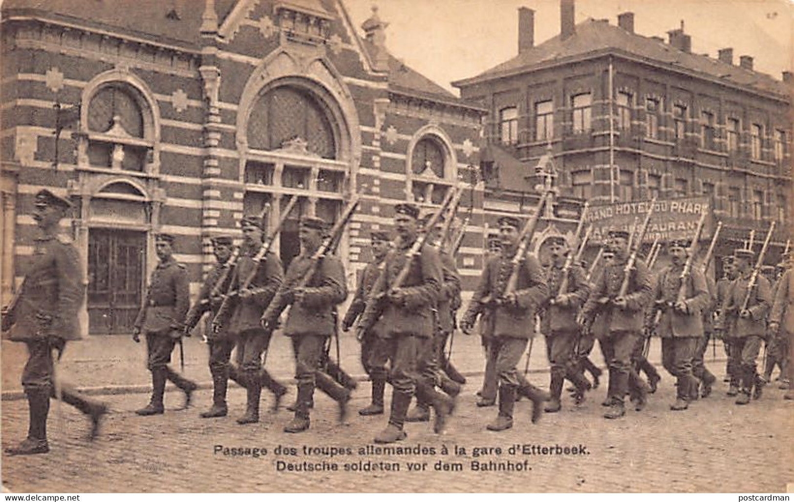 België - ETTERBEEK (Brux.-Cap.) Passage des troupes allemandes à la gare pendant la Première Guerre Mondiale