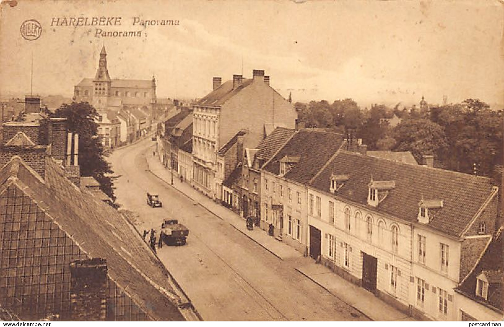 België - HARELBEKE (W. Vl.) Panorama - Er zitten stukjes album op de achterkant van de ansichtkaart geplakt