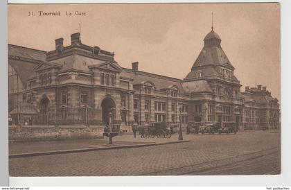 (67376) AK Tournai, Doornik, Bahnhof, La Gare, vor 1945