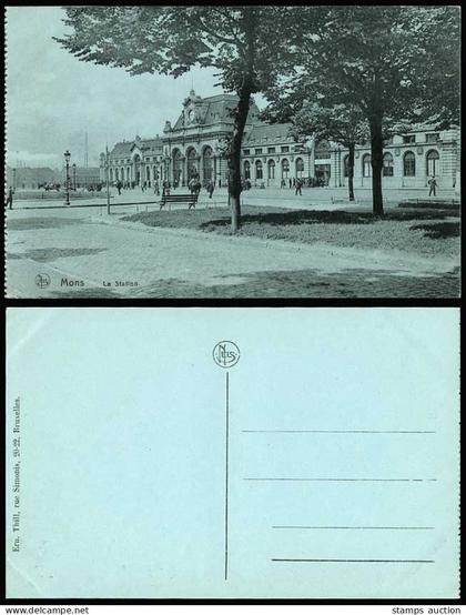 Belgium Old Postcard MONS La Station Railway Station Train Station, Street Scene