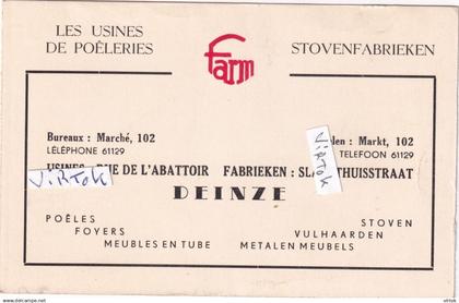 DEINZE :  FARM :  Stovenfabrieken  (  reclamekaart ) verso stempel Mr.D. Rasson vertegenwoordiger , vredelaan 1   HEULE