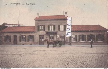 ENGIS : La gare    ( ecrit 1909  avec timbre )   en couleur