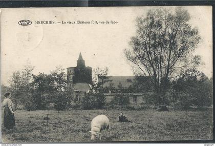 HERCHIES : Le vieux Château fort, vue de face - carte PREAUX - obl. JURBISE - 1931