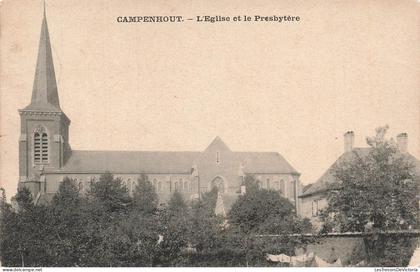 [-5%] BELGIQUE - Campenhout - Eglise - religion - christianisme - Presbytère - arbre - Oblit 1910 - Carte Postale Ancien