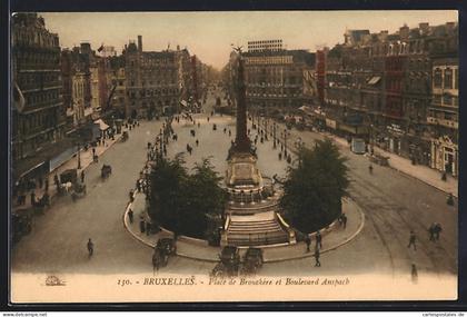 AK Bruxelles, Place de Brouckère et Boulevard Anspach